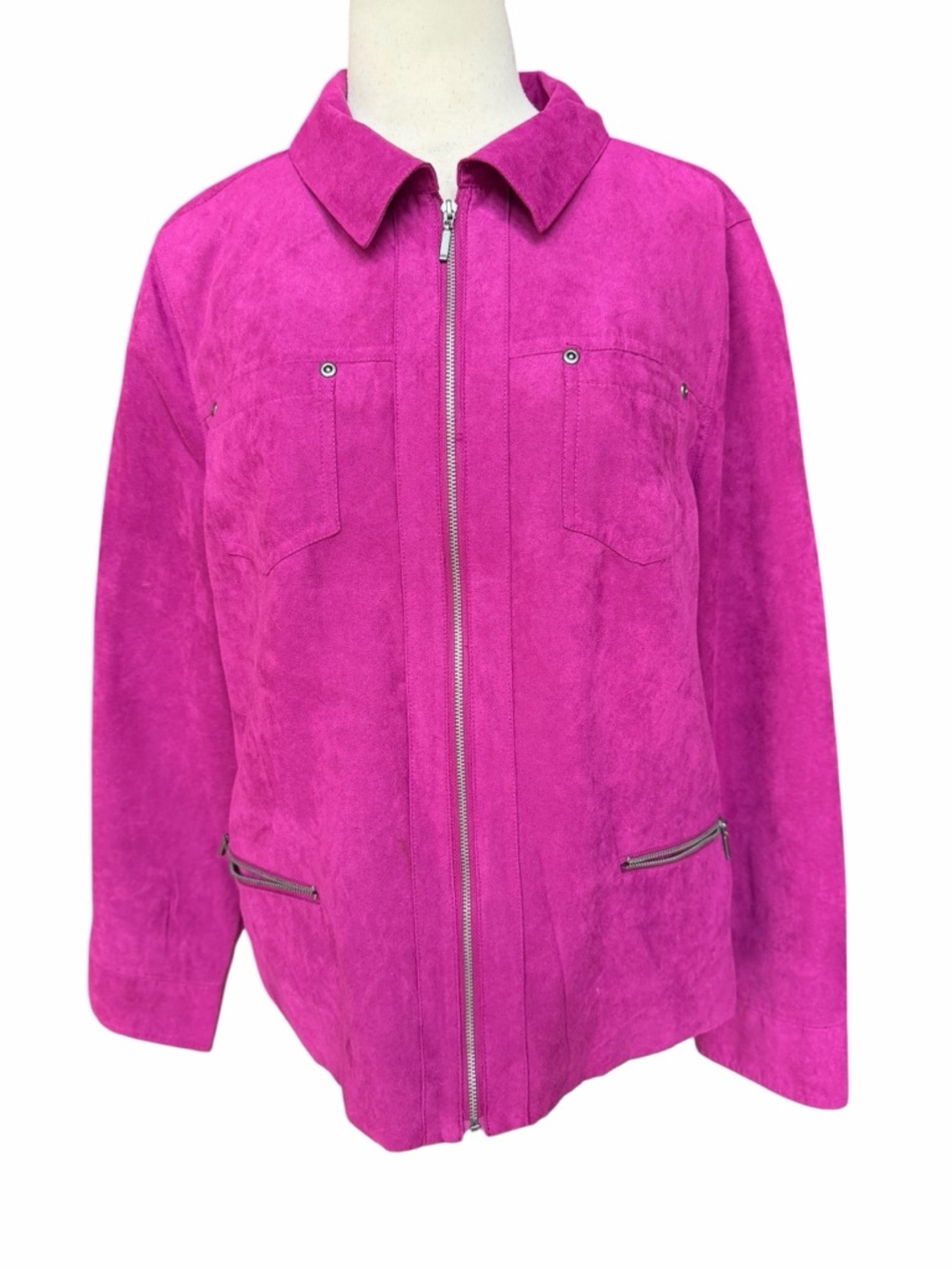 Y2K Studio Works Lined Fuschia Faux Suede Full Zip Jacket
